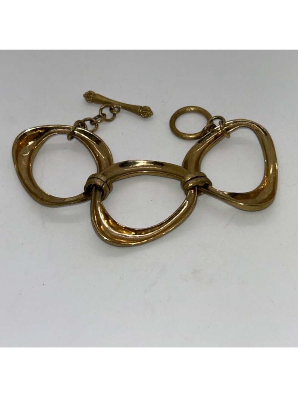 Rivka Friedman Brushed Gold-tone Oval Link Bracelet Clad Textured Statement - Picture 7 of 14